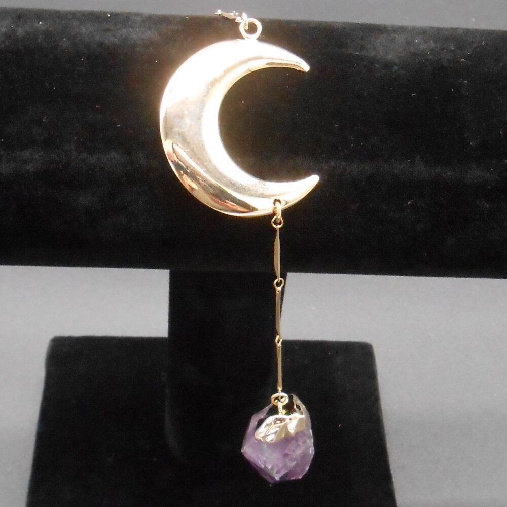 Necklace, Amethyst 40.50 ctw Moon in Goldtone 22-24 Inches - Picture 4 of 8